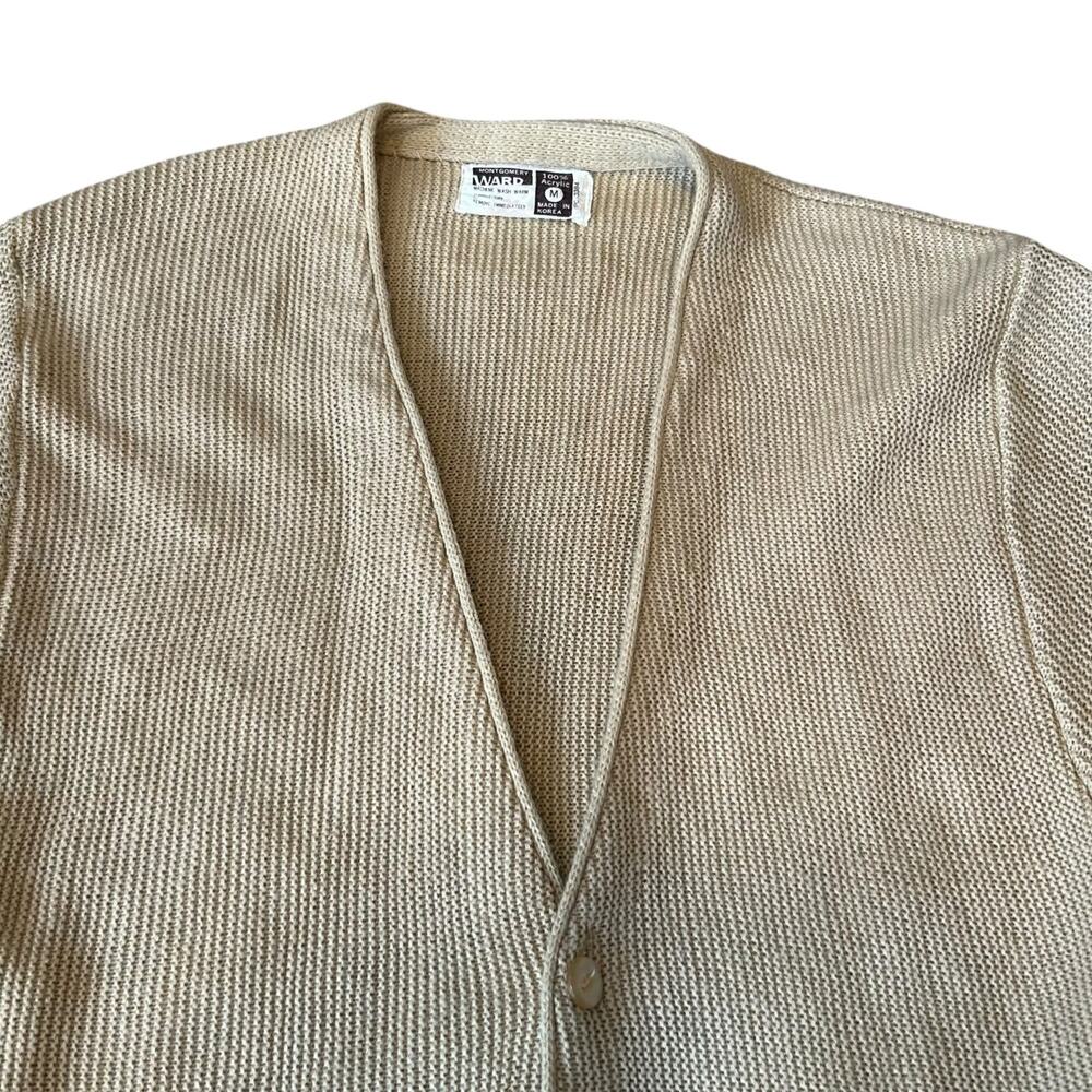 Vintage 70s Acrylic Gold Khaki Cardigan Sz Medium - Picture 5 of 13